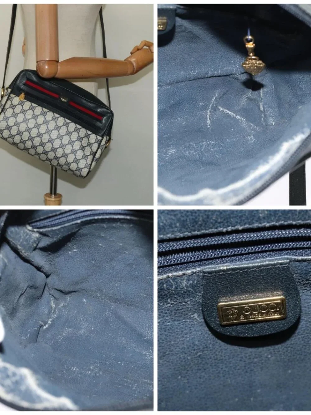 GUCCI GG Supreme Sherry Line Shoulder Bag PVC Navy Gold - Picture 16 of 16
